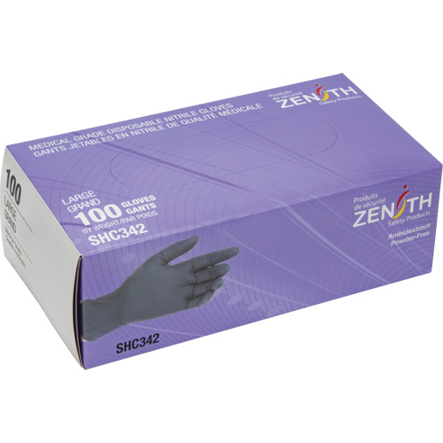 Gants jetables de calibre m&eacute;dical, Grand, Nitrile, 6 mils, Sans poudre, Noir, Classe 2 Seagulf Marine Industries Inc.