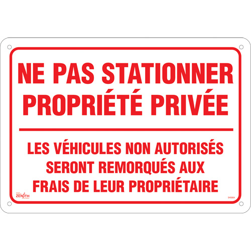 Enseigne  Ne pas stationner propri&eacute;t&eacute; priv&eacute;e , 14" x 20", Aluminium, Français Seagulf Marine Industries Inc.