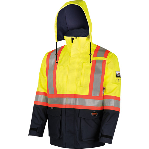 4485 Manteau de s&eacute;curit&eacute; Defender antistatique/ignifuge/anti-arc &eacute;lectrique en trilamin&eacute;, Petit, Noir/Jaune haute visibilit&eacute;, 11 cal/cm² Seagulf Marine Industries Inc.