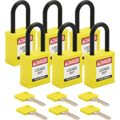 Velocity Lockout Padlocks, Yellow, Keyed Different, Nylon, 1-1/2" Width Seagulf Marine Industries Inc.