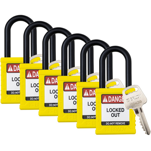 Velocity Lockout Padlocks, Yellow, Keyed Alike, Nylon, 1-1/2" Width Seagulf Marine Industries Inc.