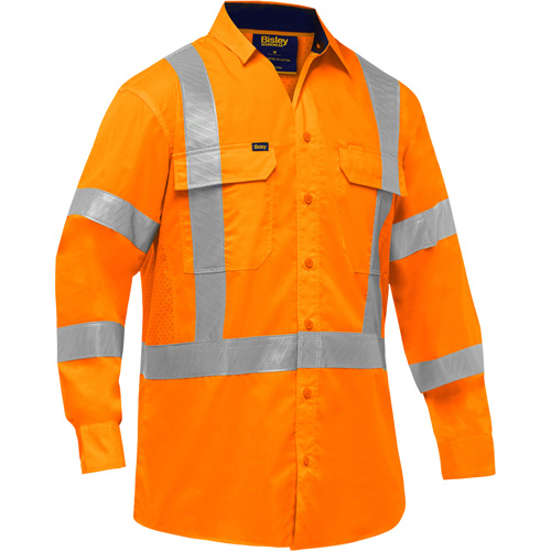 Bisley&reg; X-Back Long Sleeve Work Shirt with X-Airflow, Poly-Cotton, Small, High Visibility Orange Seagulf Marine Industries Inc.