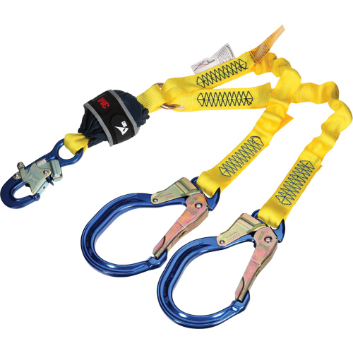 Twin-Leg Stretch Web Shock-Absorbing Lanyard, 4', Rebar Hook Center, Snap Hook Leg Ends Seagulf Marine Industries Inc.