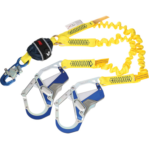 Twin-Leg Stretch Web Shock-Absorbing Lanyard, 6', Rebar Hook Center, Snap Hook Leg Ends Seagulf Marine Industries Inc.