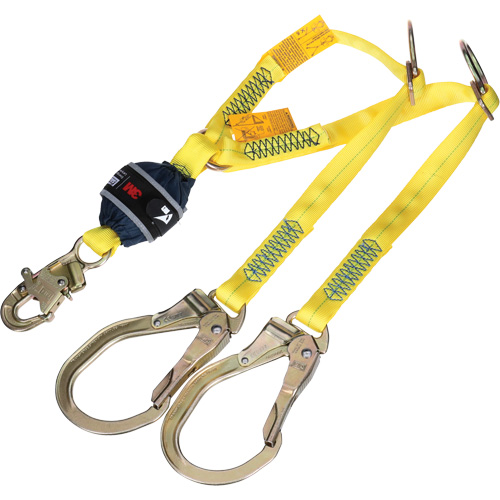 Twin-Leg Tie-Back Web Shock-Absorbing Lanyard, 4', Rebar Hook Center, Snap Hook Leg Ends, Polyester Seagulf Marine Industries Inc.