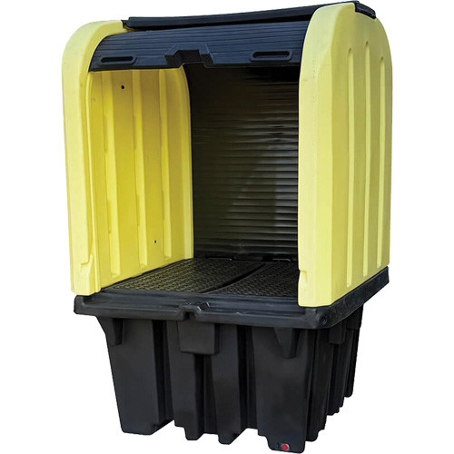 Palette anti-d&eacute;versement jaune &agrave; couvercle rigide roulant, 65" lo x 65" la x 101" h, Capacit&eacute; de charge 5000 lb Seagulf Marine Industries Inc.