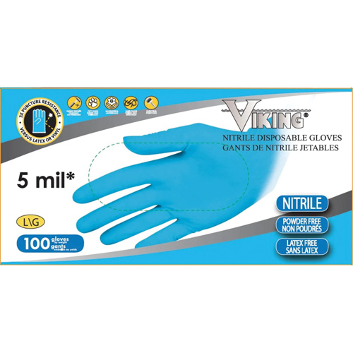 Gants jetables 34600, T-Grand, Nitrile, 5 mils, Sans poudre, Bleu Seagulf Marine Industries Inc.