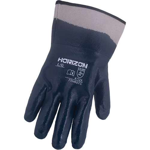 Gants bleu marine avec manchettes renforc&eacute;es &agrave; entoilage coll&eacute; Horizon, T-Grand, R&ecirc;vetement Nitrile, Enveloppe en Jersey/Coton Seagulf Marine Industries Inc.
