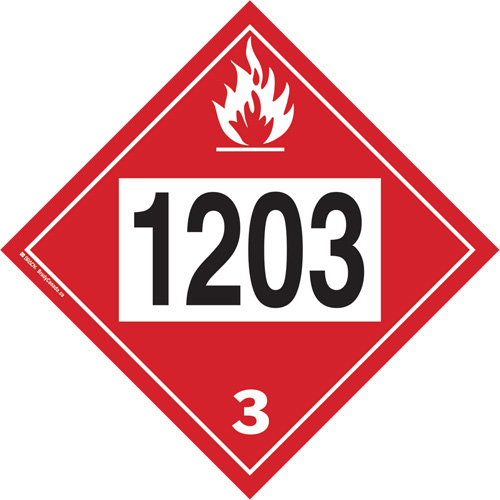 Plaque-&eacute;tiquette TMD 1203 pour liquide inflammable essence & essence-alcohol, Plastique Seagulf Marine Industries Inc.