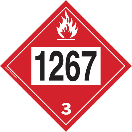 Plaque-&eacute;tiquette TMD 1267 pour liquide inflammable p&eacute;trole brut, Vinyle adh&eacute;sif Seagulf Marine Industries Inc.