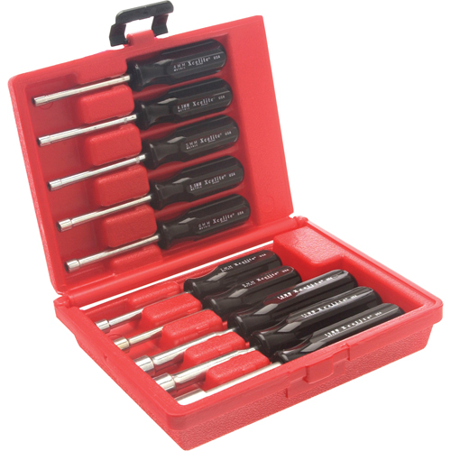 Jeu de tourne-&eacute;crous &agrave; mandrin perc&eacute; avec mallette en plastique rouge, 10 mcx, M&eacute;trique Seagulf Marine Industries Inc.