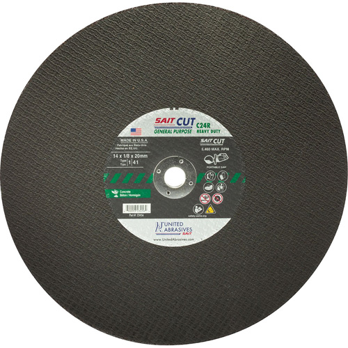 Meule &agrave; tronçonner haute vitesse pour le b&eacute;ton C24R, 12" x 1/8", Arbre de 25/32", Type 1, Carbure de silicium, 6300 Tr/min Seagulf Marine Industries Inc.