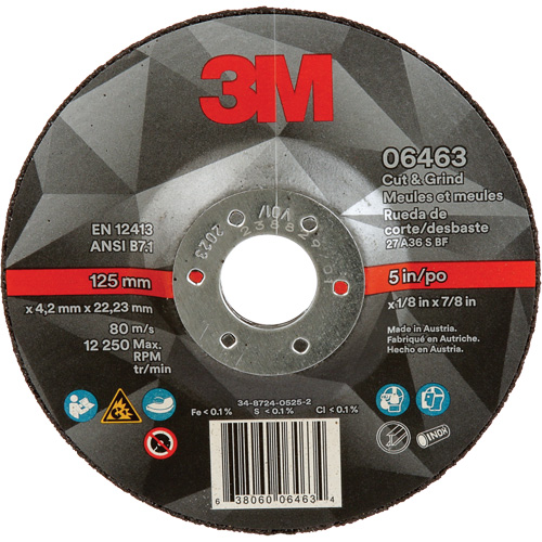 Meule &agrave; tronçonner, 5" x 1/8", Arbre de 7/8", Type 27, C&eacute;ramique Seagulf Marine Industries Inc.