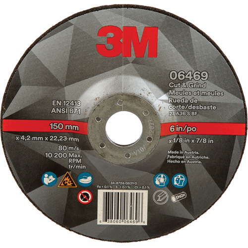 Cut & Grind Wheel, 6" x 1/8", 7/8" Arbor, Type 27, Ceramic Seagulf Marine Industries Inc.