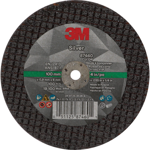 Silver Cut-Off Wheel, 4" x 0.04", 1/4"-28 Arbor, Type 1, Ceramic, 19100 RPM Seagulf Marine Industries Inc.