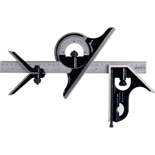 Jeu d'&eacute;querres combin&eacute;es avec gradations m&eacute;triques et imp&eacute;riales, 4 mrcx., 1/64"/0,5 mm Graduations, Acier, Ordinaire Seagulf Marine Industries Inc.