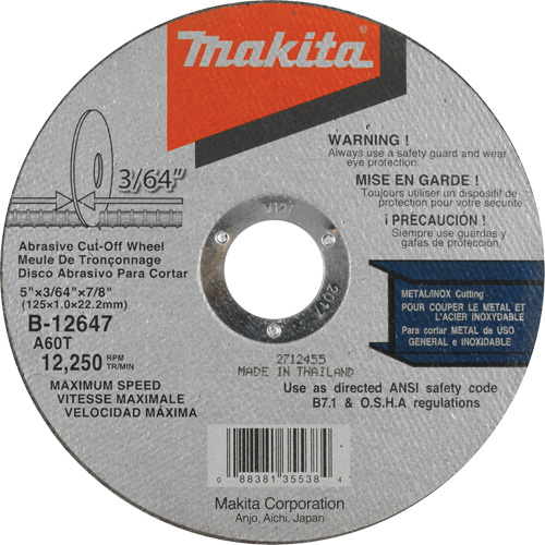 Thin Kerf Cut-Off Wheel, 5" x 3/64", 7/8" Arbor, Type 1, Aluminum Oxide, 12250 RPM Seagulf Marine Industries Inc.