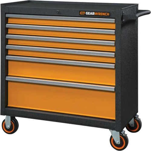 GSX Series Rolling Tool Cabinet, 6 Drawers, 36" W x 18-1/5" D x 37-2/5" H, Black/Orange Seagulf Marine Industries Inc.