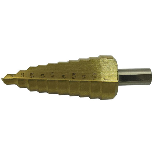 JET-KUT&reg; Super Premium 11-Step Step Drill, 1/4" - 1-3/8" , 7/8"/1"/1/4"/1-3/8"/1-1/8"/1-1/4"/13/16"/25/64"/35/64"/11/16"/1-7/32" Increments, High Speed Steel Seagulf Marine Industries Inc.