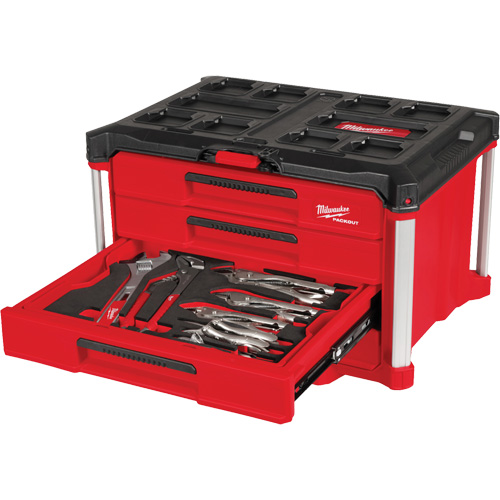 Ensemble de 64 outils &agrave; main avec boîte &agrave; outils PACKOUT &agrave; 4 tiroirs, 16-3/10" x 22-1/5" x 14-3/10", Noir/Rouge Seagulf Marine Industries Inc.