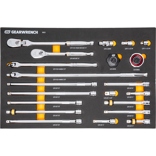 Ensemble d'outils &agrave; cliquet et d'entraînement 3/8" &agrave; 90 dents avec plateau de rangement en mousse Seagulf Marine Industries Inc.