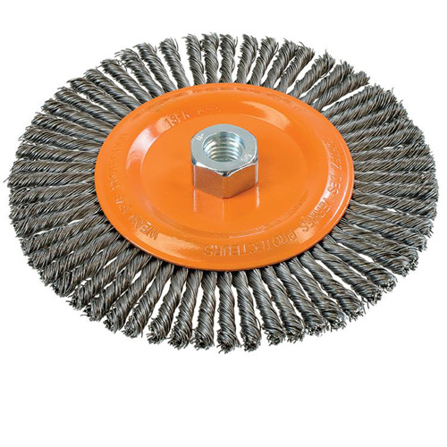 Brosse &agrave; fils nou&eacute;s pour cordons de soudure, Dia. 6-7/8'', Fils 0,02", Arbre 5/8"-11, Acier Seagulf Marine Industries Inc.