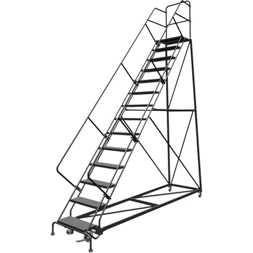 Safety Slope Rolling Ladder, 14 Steps, Perforated, 50° Incline, 140" High Seagulf Marine Industries Inc.