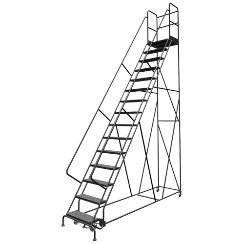 Escabeaux roulants &agrave; dessus profond, 15 marches, Largeur de la marche 24", Hauteur de la plateforme 150", Acier Seagulf Marine Industries Inc.