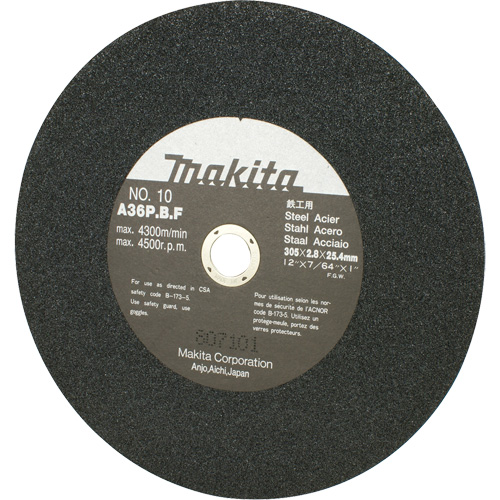 Meule abrasive pour scies &agrave; tronçonner et meuleuses dangle, 12" x 7/64", Arbre de 1", 4500 Tr/min Seagulf Marine Industries Inc.