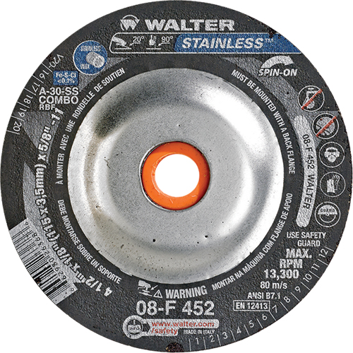 Depressed Centre Grinding Wheels - Stainless Type 27, 4-1/2" x 1/8", 5/8"-11 Arbor, Type 27S Seagulf Marine Industries Inc.