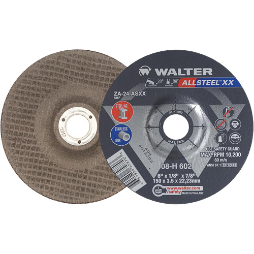 Depressed Centre Grinding Wheels - ALLSTEEL XX, 6" x 1/8", 7/8" Arbor, Type 27, Zirconia Alumina, 10200 RPM Seagulf Marine Industries Inc.