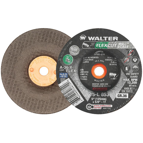 FLEXCUT MILL SCALE Grinding Wheel, 5", 36 Grit, Aluminum Oxide, 5/8"-11, 12200 RPM, Type 29 Seagulf Marine Industries Inc.