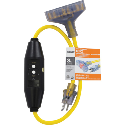 Adaptateurs pour disjoncteurs de fuite &agrave; la terre &agrave; trois prises Shocksafe, 125 V, 15 A, Cordon de 3' Seagulf Marine Industries Inc.
