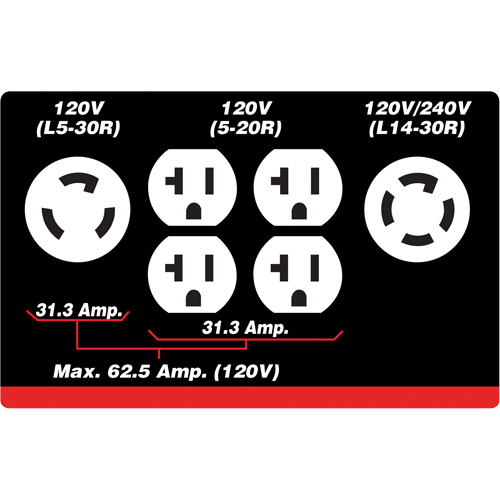 G&eacute;n&eacute;ratrice &agrave; essence &agrave; d&eacute;marreur &eacute;lectrique, 10000 W de surtension, 7500 W nominale, 120 V/240 V, R&eacute;servoir de 25 L Seagulf Marine Industries Inc.