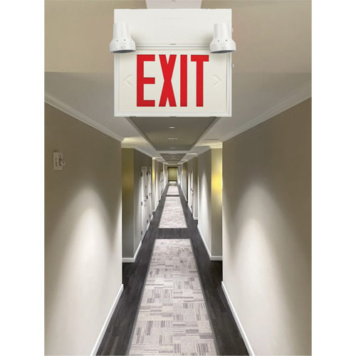 Exit Sign with Security Lights, LED, Battery Operated/Hardwired, 12-1/10" L x 11" W, English Seagulf Marine Industries Inc.