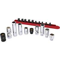 Chrome Finish Socket Set with Rail, 10 Pieces, 1/4"/3/8" Drive Size Seagulf Marine Industries Inc.