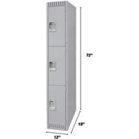 Lockers, 3 -tier, 12" x 18" x 72", Steel, Grey, Knocked Down Seagulf Marine Industries Inc.