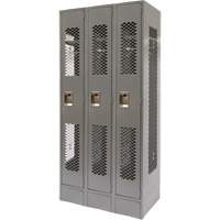 Vented Lockers, Bank of 3, 36 x 18" x 78", Steel, Grey, Knocked Down, Perforated Seagulf Marine Industries Inc.