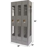 Vented Lockers, Bank of 3, 36 x 18" x 78", Steel, Grey, Knocked Down, Perforated Seagulf Marine Industries Inc.