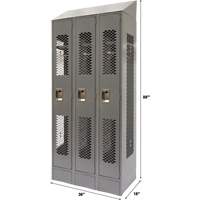 Vented Lockers, Bank of 3, 36 x 18" x 88", Steel, Grey, Knocked Down, Perforated Seagulf Marine Industries Inc.