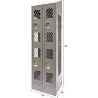 Vented Lockers, 2 -tier, Bank of 2, 24" x 18" x 88", Steel, Grey, Knocked Down, Perforated Seagulf Marine Industries Inc.
