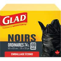 74L Garbage Bags, Regular, 26" W x 33" L, Black Seagulf Marine Industries Inc.