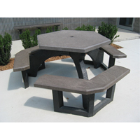 Tables de pique-nique hexagonales en plastique recycl&eacute;, 78" lo x 78" la, Brun Seagulf Marine Industries Inc.