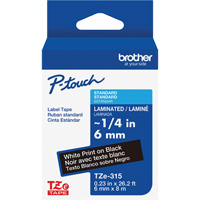 Ruban lamin&eacute; TZe-315 pour &eacute;tiqueteuses P-Touch compatibles avec les rubans TZe, Blanc sur noir, Largeur de 0,23" Seagulf Marine Industries Inc.