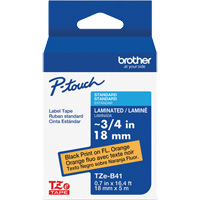 Ruban lamin&eacute; TZe-B41 pour &eacute;tiqueteuses P-Touch compatibles avec les rubans TZe, Noir sur orange fluorescent, Largeur de 0,7" Seagulf Marine Industries Inc.