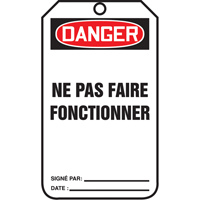 &eacute;tiquettes de verrouillage, Papier cartonn&eacute;, 3-1/8" la x 5-7/8" h, Français Seagulf Marine Industries Inc.