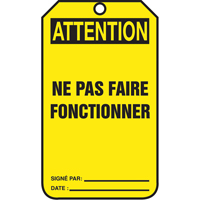 &eacute;tiquettes de verrouillage, Papier cartonn&eacute;, 3-1/8" la x 5-7/8" h, Français Seagulf Marine Industries Inc.
