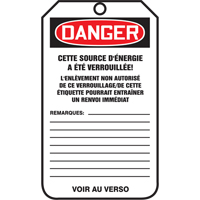 Lockout Tags, Cardstock, 3-1/8" W x 5-7/8" H, French Seagulf Marine Industries Inc.