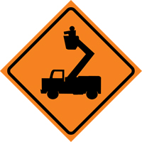 Man in Elevated Bucket Roll-Up Traffic Sign, 29-1/2" x 29-1/2", Vinyl, Pictogram Seagulf Marine Industries Inc.