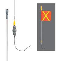 Tiges de s&eacute;curit&eacute; tout-temps de s&eacute;rie lourde avec lumi&egrave;re DEL constante Safety Whip, Fixation Ressort, Hauteur 3', Orange avec X r&eacute;fl&eacute;chissant Seagulf Marine Industries Inc.